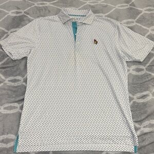 johnnie-O White and Blue Patterned Polo Shirt- Lost Rail